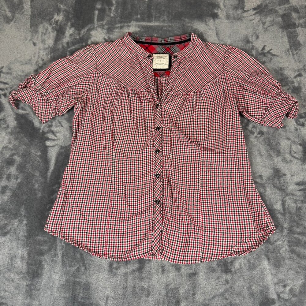 VTG Old Navy Shirt Womens Large Red Black Gingam Button-Up Y2K Pearl Snap Cottag